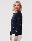 Cashmere Metallic Star Sweater- Navy