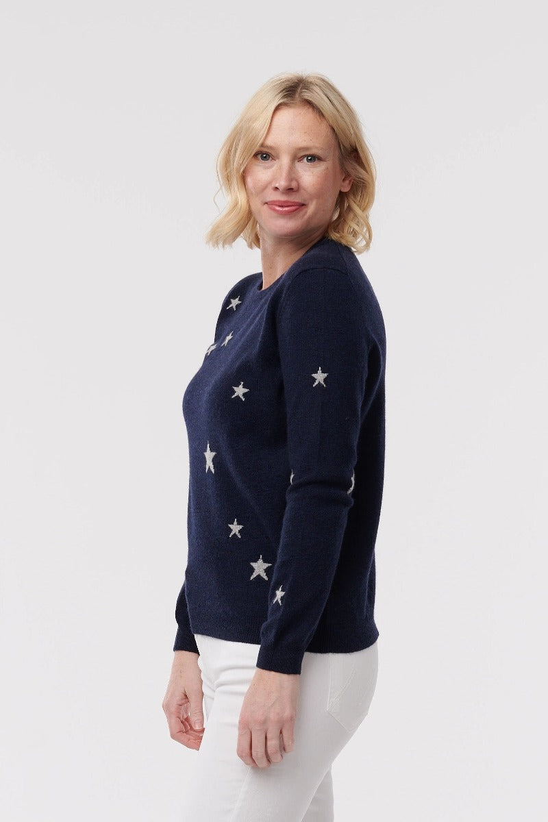 Cashmere Metallic Star Sweater- Navy