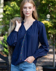 Rungolee, Juliette Full Sleeve Blouse- Navy Multi