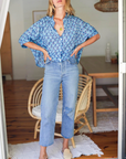 Emerson Fry, Mandarin Collar Top- Blue