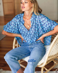 Emerson Fry, Mandarin Collar Top- Blue