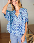 Emerson Fry, Mandarin Collar Top- Blue