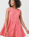 Velvet, Addie Woven Linen Tier Dress- Coral