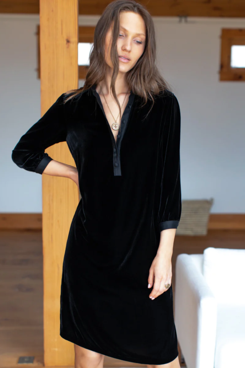 Emerson Fry, Velvet Shirtdress-Black Silk Velvet