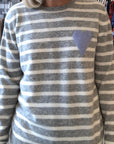 Heart Stripe Crew Sweater- Silver