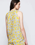 Mirto, Yellow Floral Print Linen Top- Yellow