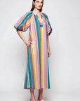 Mirto, Multicolour Cotton & Linen Striped Kaftan