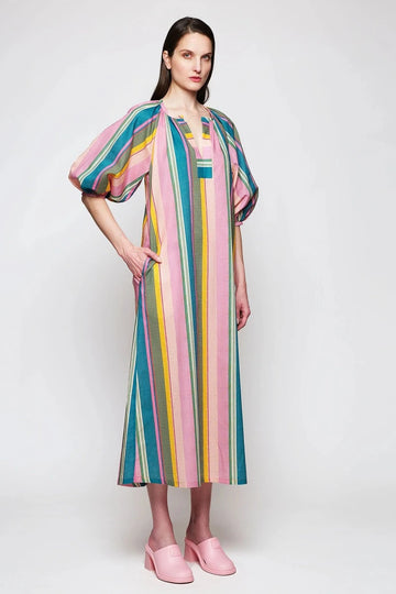 Mirto, Multicolour Cotton & Linen Striped Kaftan