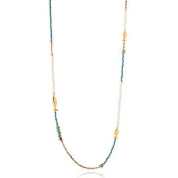 AB, Glass Turquoise Beads with Gold Fish Pendant