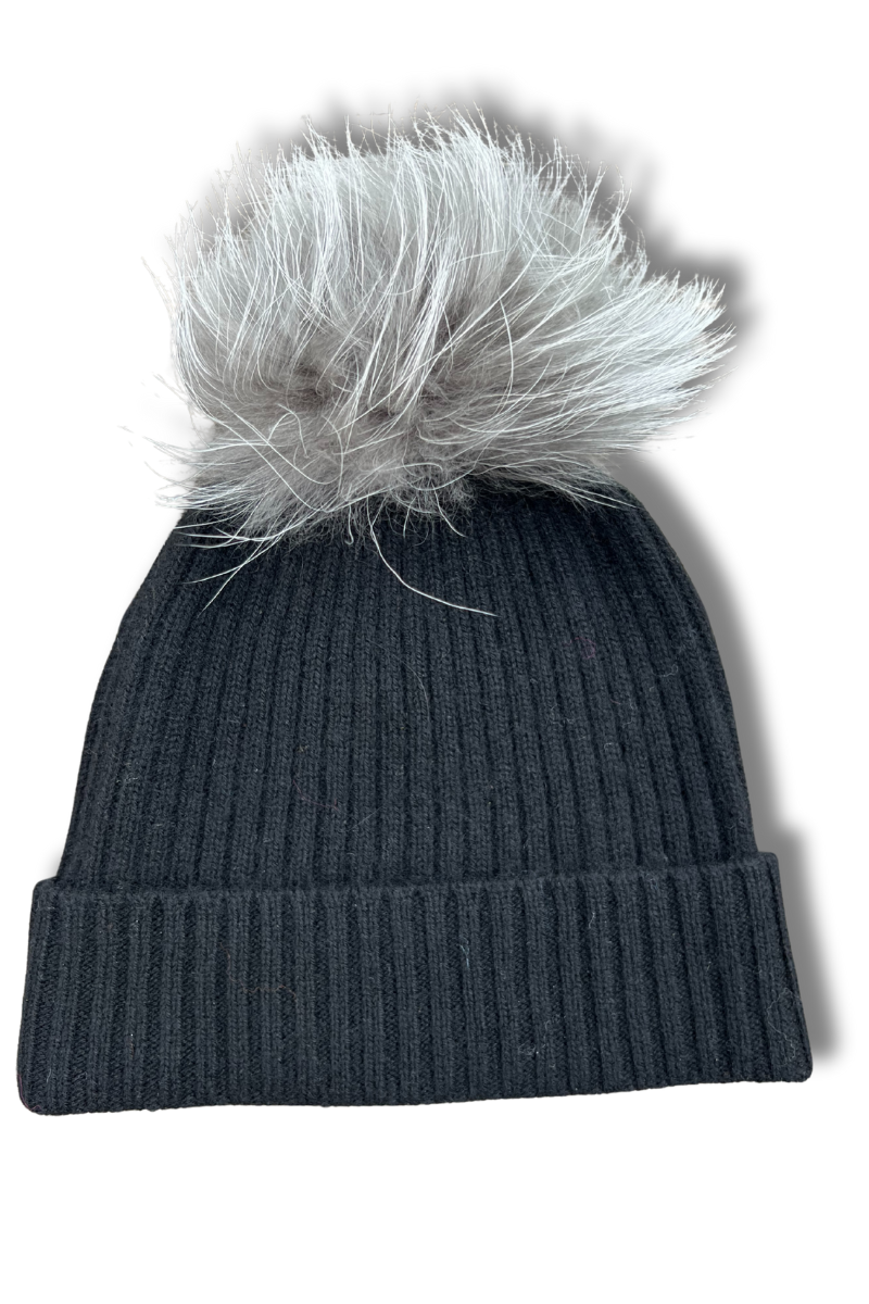 Cashmere Ribbed Hat with Pom Pom