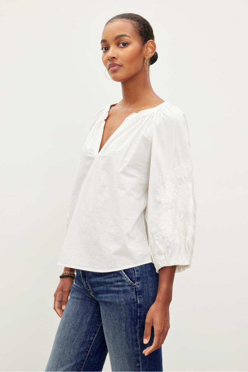 Velvet, Trina Tonal Embroidery Long Sleeve Top- Off White – Snapdragon ...