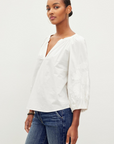 Velvet, Trina Tonal Embroidery Long Sleeve Top- Off White