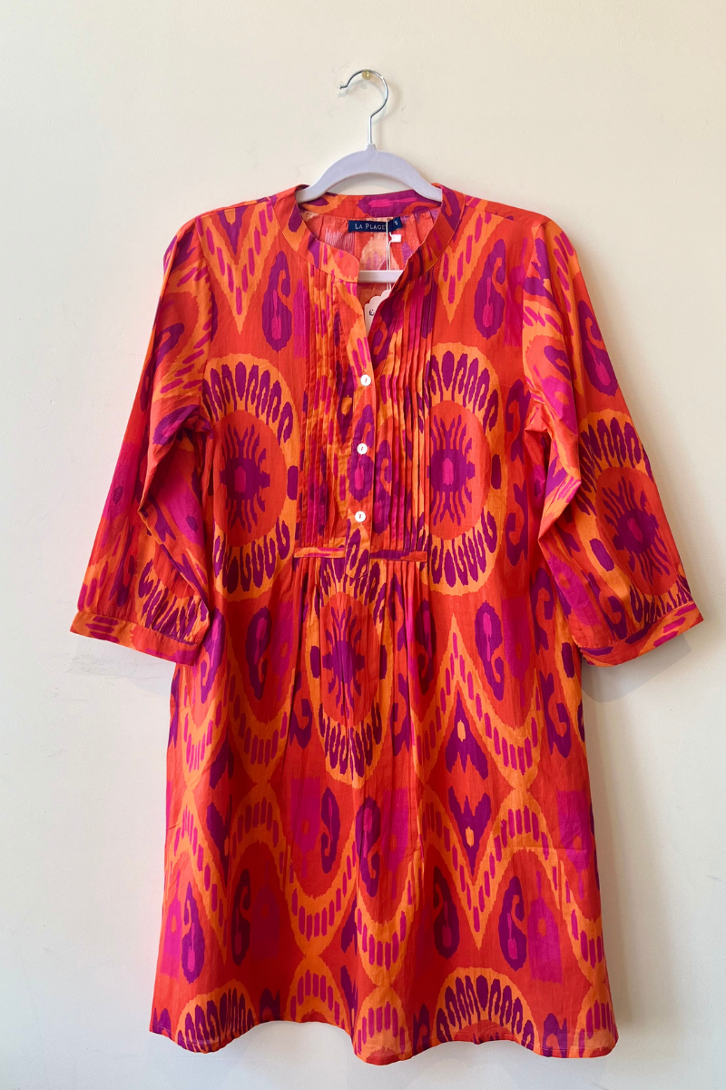 La Plage Maye Ikat Dress- Orange/Pink