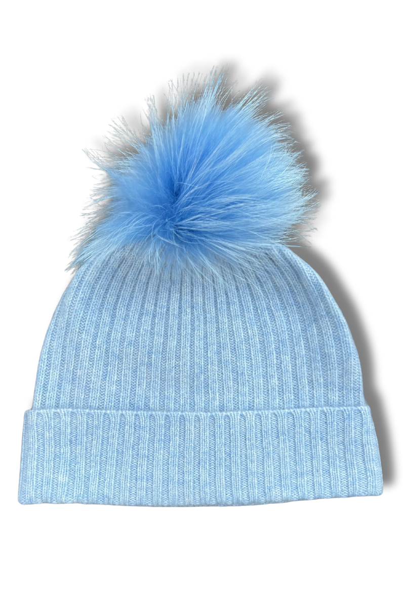 Cashmere Ribbed Hat with Pom Pom