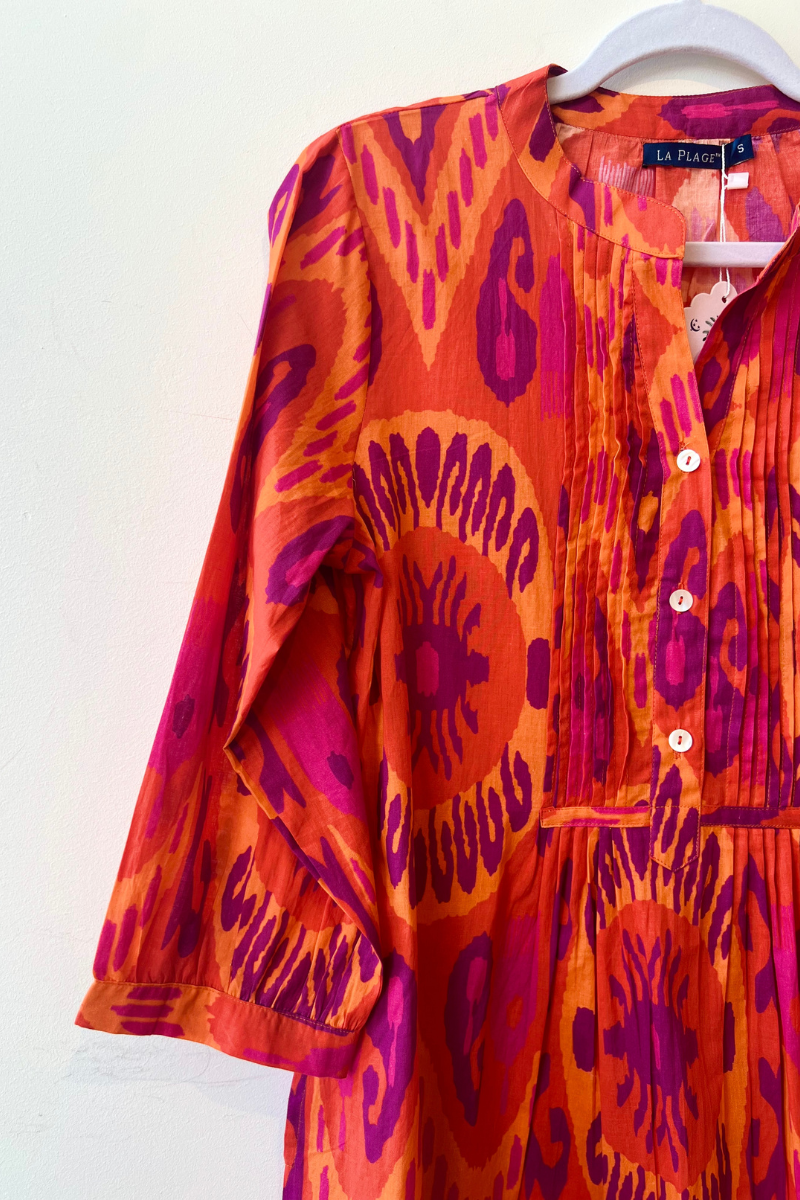 La Plage Maye Ikat Dress- Orange/Pink