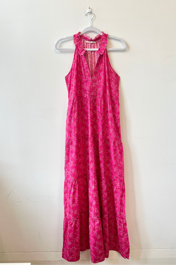 LOLA, Sapphire Long Cotton Dress- Hot Pink