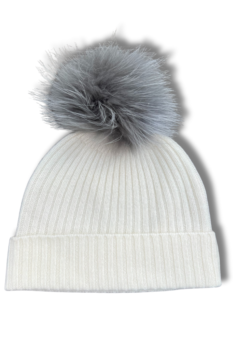 Cashmere Ribbed Hat with Pom Pom