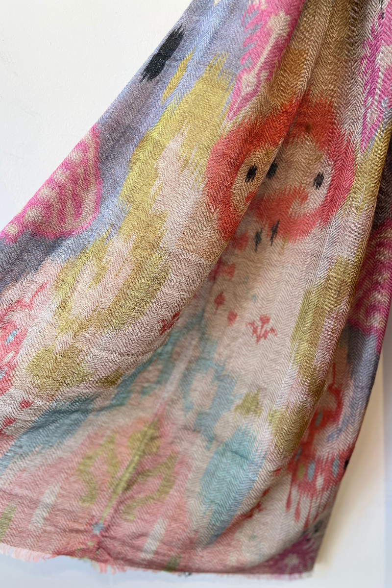 Wool Pastel Print Scarf- Beige