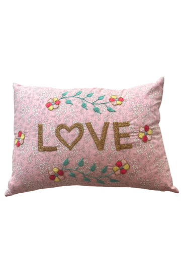 Embroidered Cushion LOVE- Light Pink/White/Multi/Gold