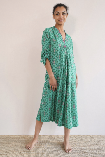 Nimo With Love, Catmint Dress- Green Ikat