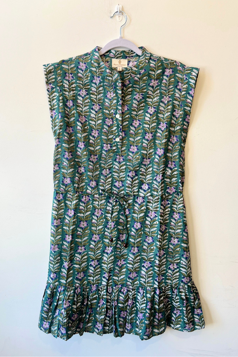 Perry Walker Perry Walker, Tanya Mini Dress- Green Floral – Snapdragon Designs