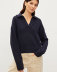 Velvet, Lucie Cotton Cashmere Pullover Sweater- Navy