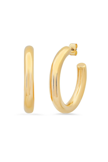 TAI, Large Gold Tubular Hoop Earrings