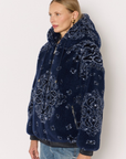Bandana Faux Fur Coat- Navy