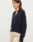 Velvet, Lucie Cotton Cashmere Pullover Sweater- Navy