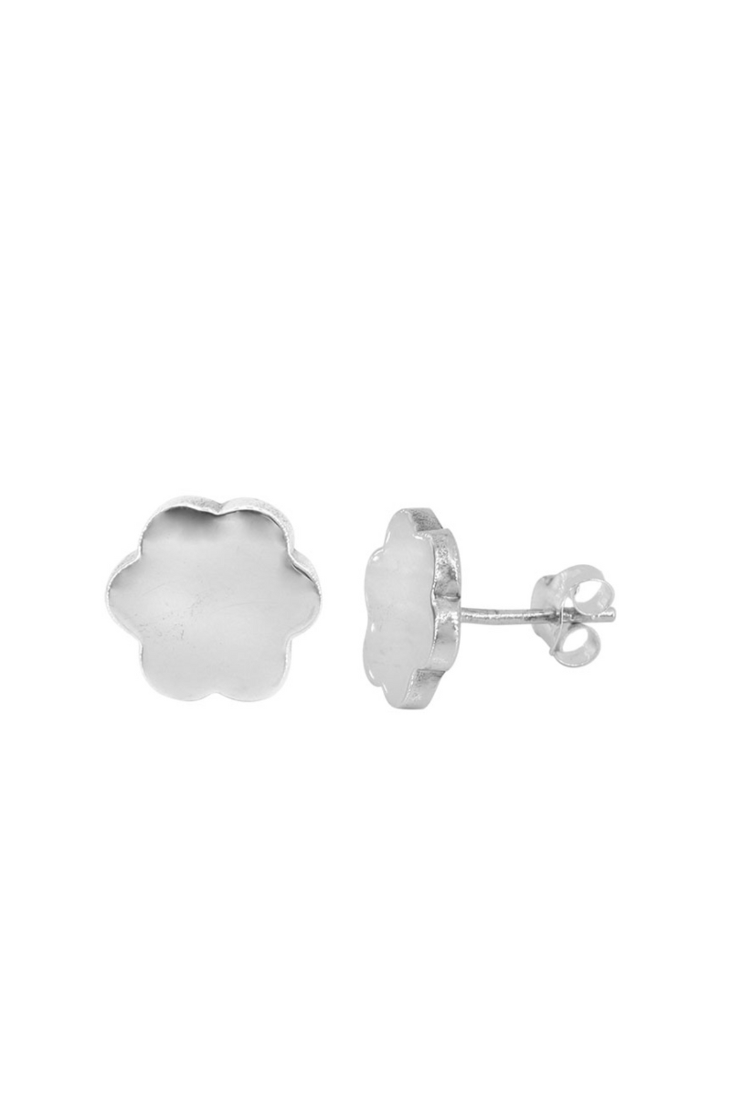 Silver Flat Flower Stud Earrings