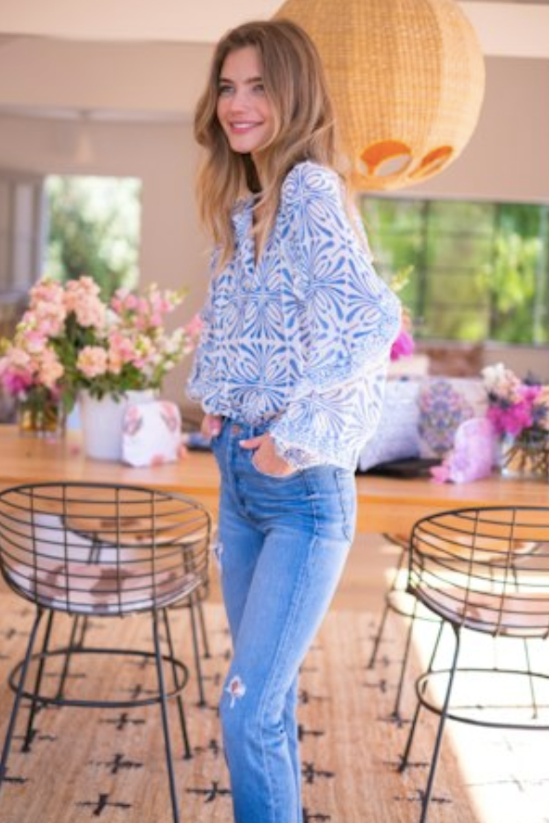 Bell, Callie Blouse- Blue Psychedelic – Snapdragon Designs