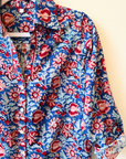 Palme, Block Print Button Down Shirt - Blue and Red Floral Pattern