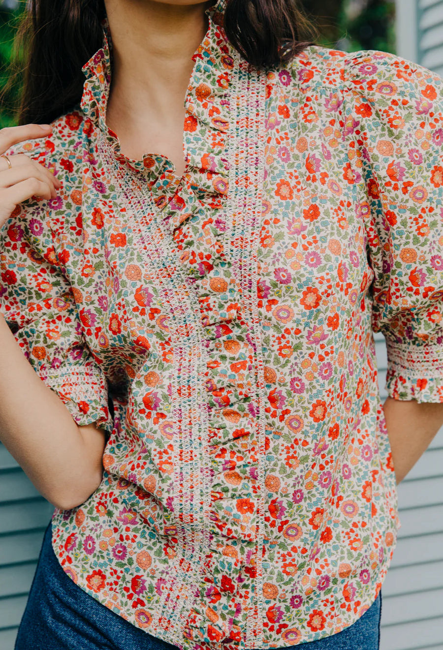 Love The Label, Zuri Short Sleeve Shirt-D'Anjo Liberty Print