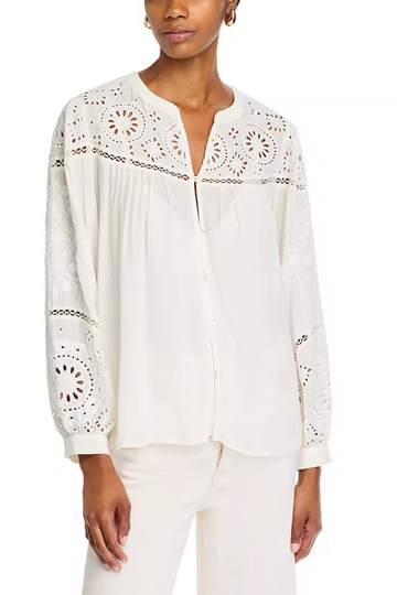 Velvet, Libby DS Viscose Eyelet Top- Cream