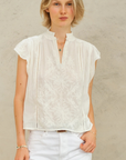 M.A.B.E, Lilia Embroidered Short Sleeve Top- Ecru