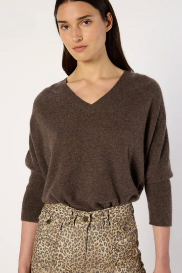 Gerard Darel, Esmee V-neck Cashmere Sweater- Marron