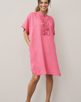 0039 Italy, Daisy Linen Dress - Bright Pink