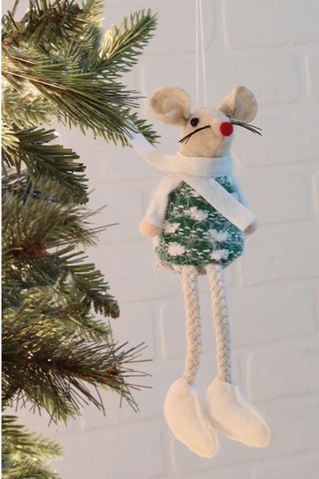 Christmas Ornament, Millie Mantel Mice- Green