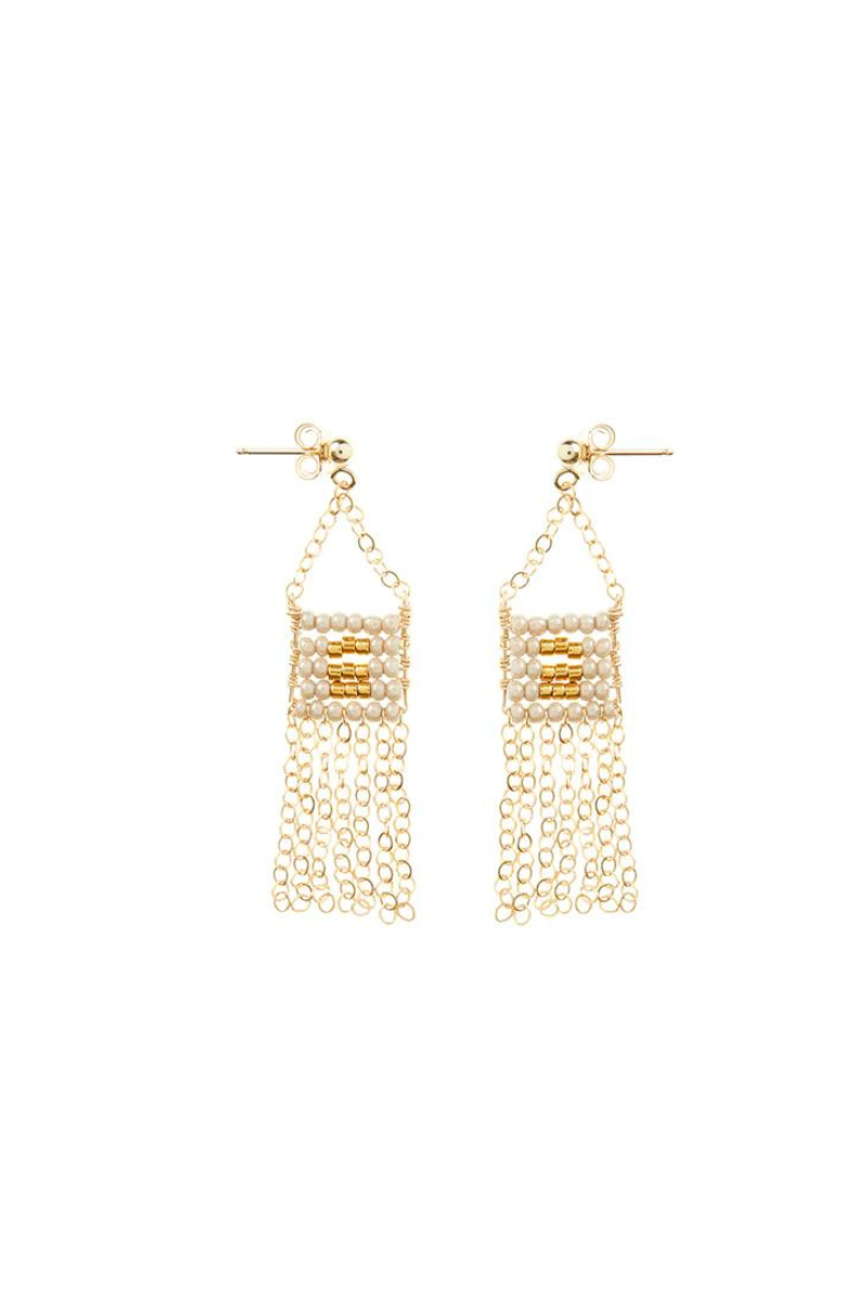 Sidai, XS Pendent Earrings with Chain Tassel - Taupe and Gold