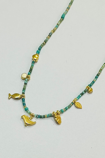 The Makery Collection, Charm Necklace - Turquoise and Gold