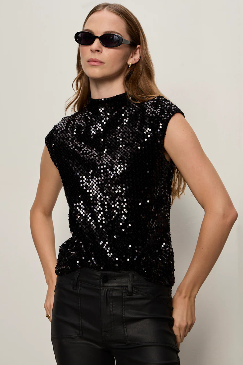 Sanctuary, Funnel Neck Sequin Top