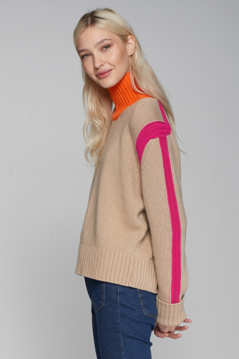 Vilagallo, Jersey Cuello Alto  Sweater-Beige/ Orange