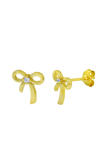Gold Bow Stud Earrings with Cubic Zirconia