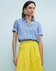 0039 Italy, Bea Cotton Blouse- Blue/White Floral