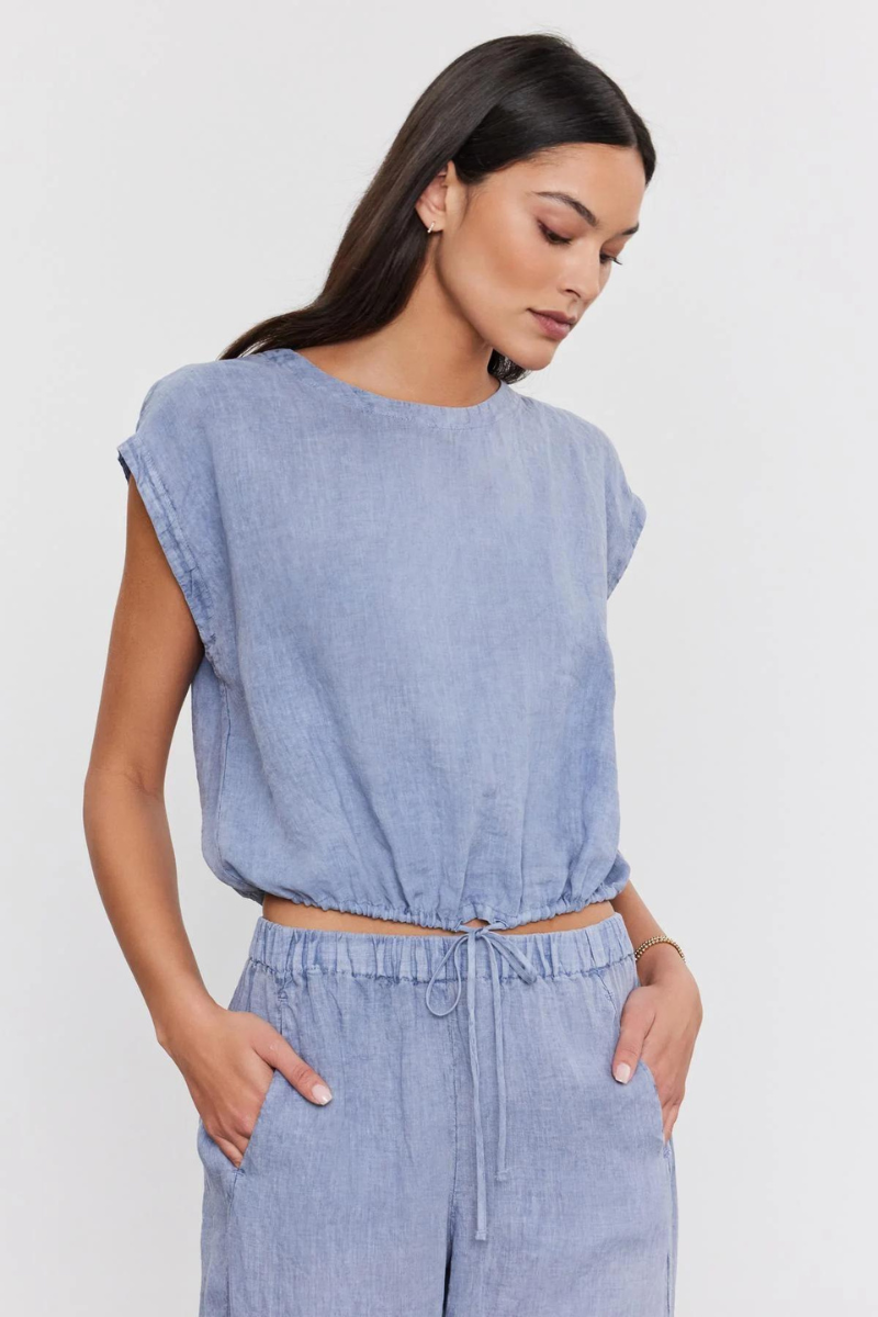 Velvet, Bayla Linen Tie Crop Top