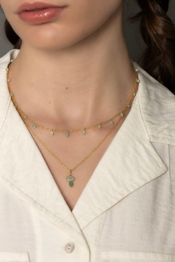 Gold Necklace w/Sparkling Blue Amazonite Drops
