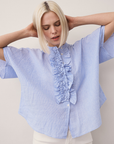 0039 Italy, Daisy Linen Striped Blouse- Blue/White
