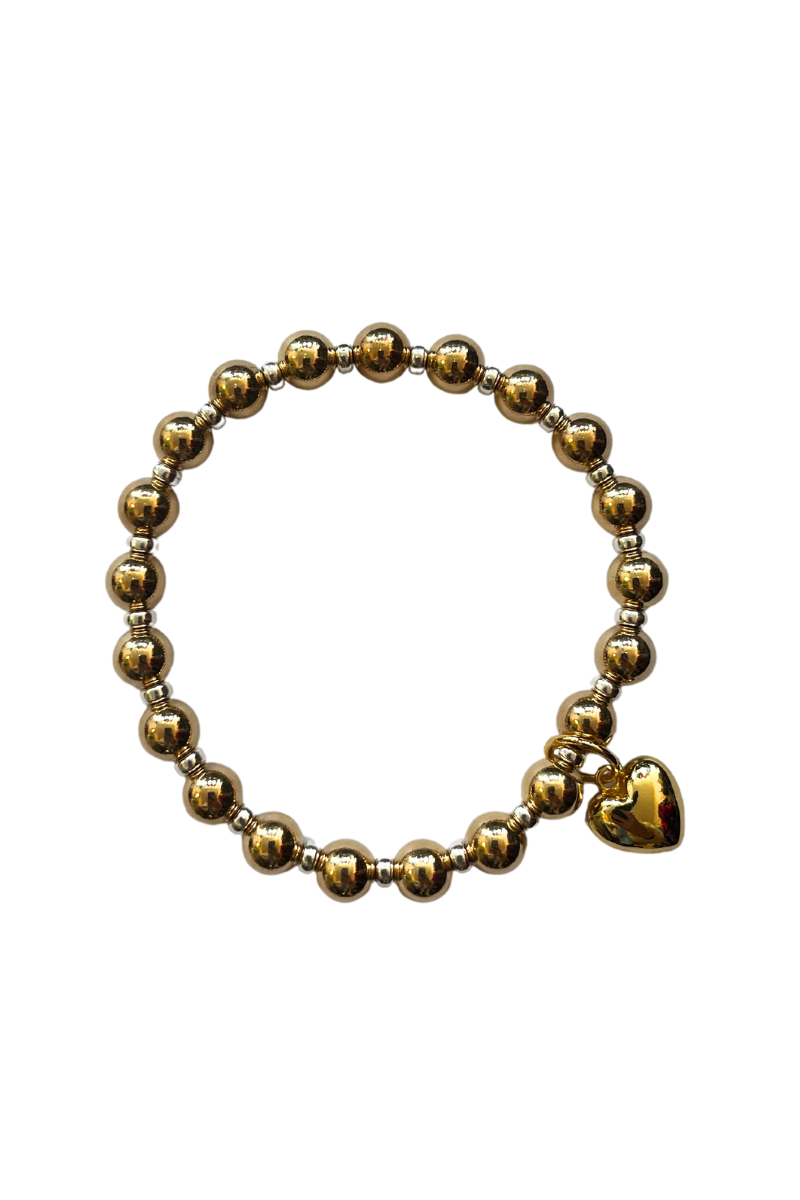 Kathy Tierney, Large Beaded Silver & Gold Bracelet with Gold Charm