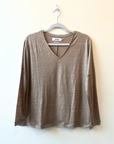 Not Shy, Giulia Linen Long Sleeve Tee Shirt - Natural Silver