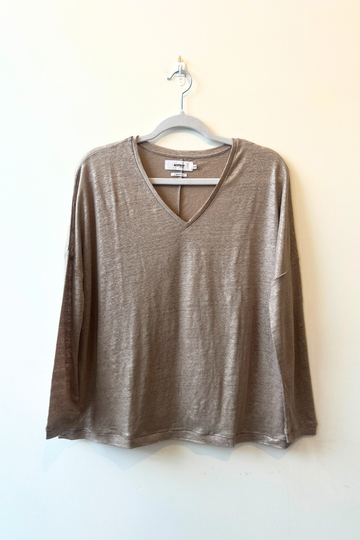 Not Shy, Giulia Linen Long Sleeve Tee Shirt - Natural Silver